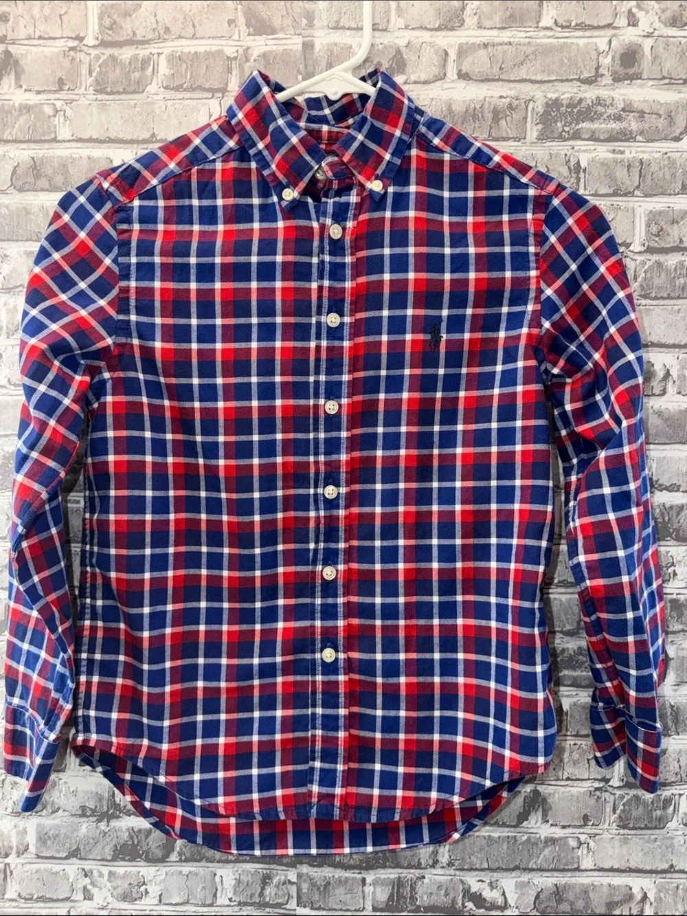 Boy's Ralph‎ Lauren Button -Down Plaid Shirt in Navy & Red